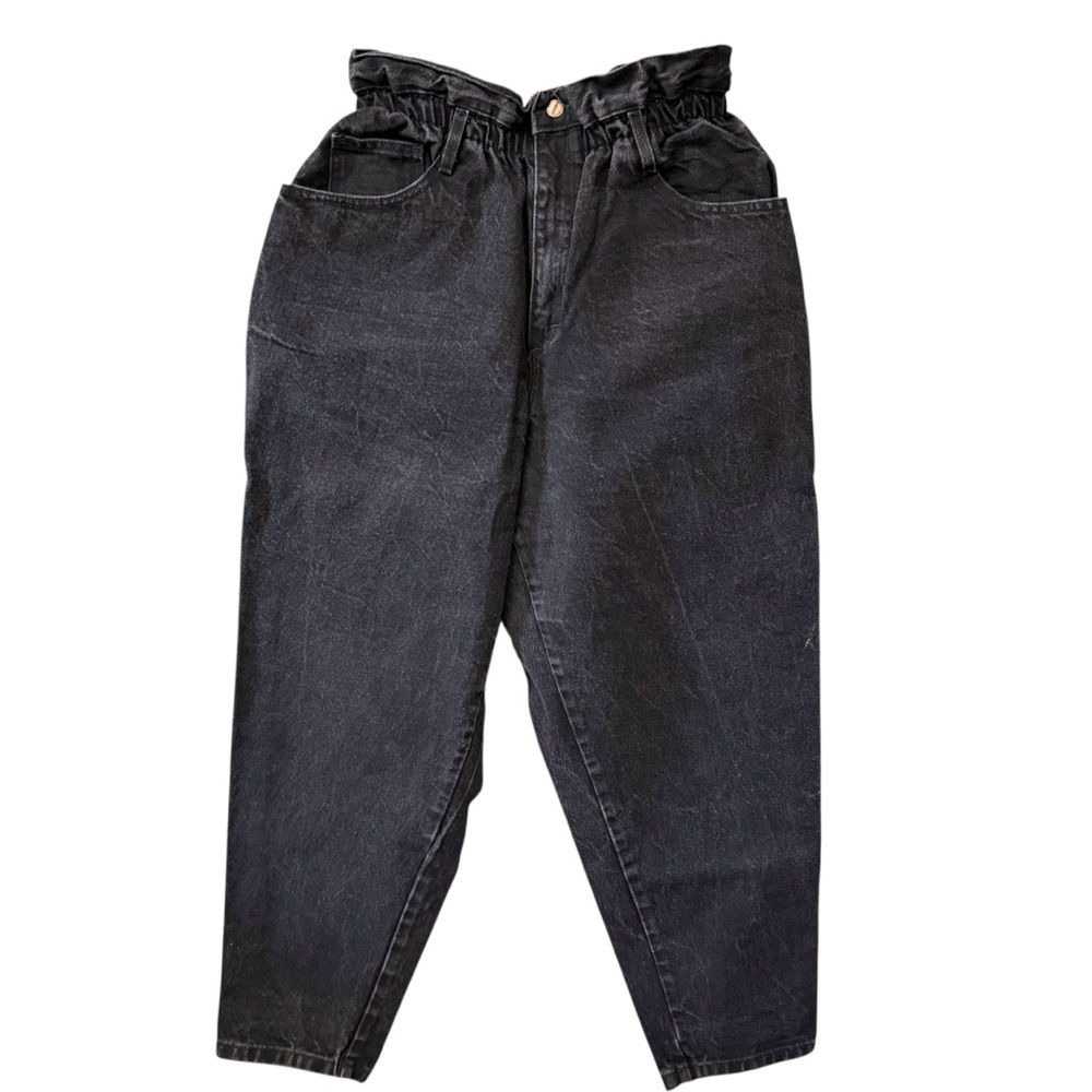 80s Venezia Black Paper Bag Waist Balloon Jeans High Rise Mom Tapered 28X29 Sz 6